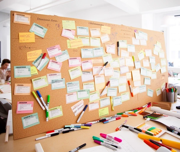 Serienstaffelplan an einer Pinnwand mit Farbmarkierungen